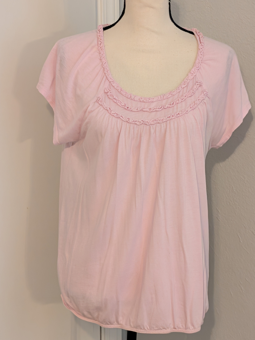 LOFT Light Pink Short Sleeve Ruffle Scoop Neck Tee